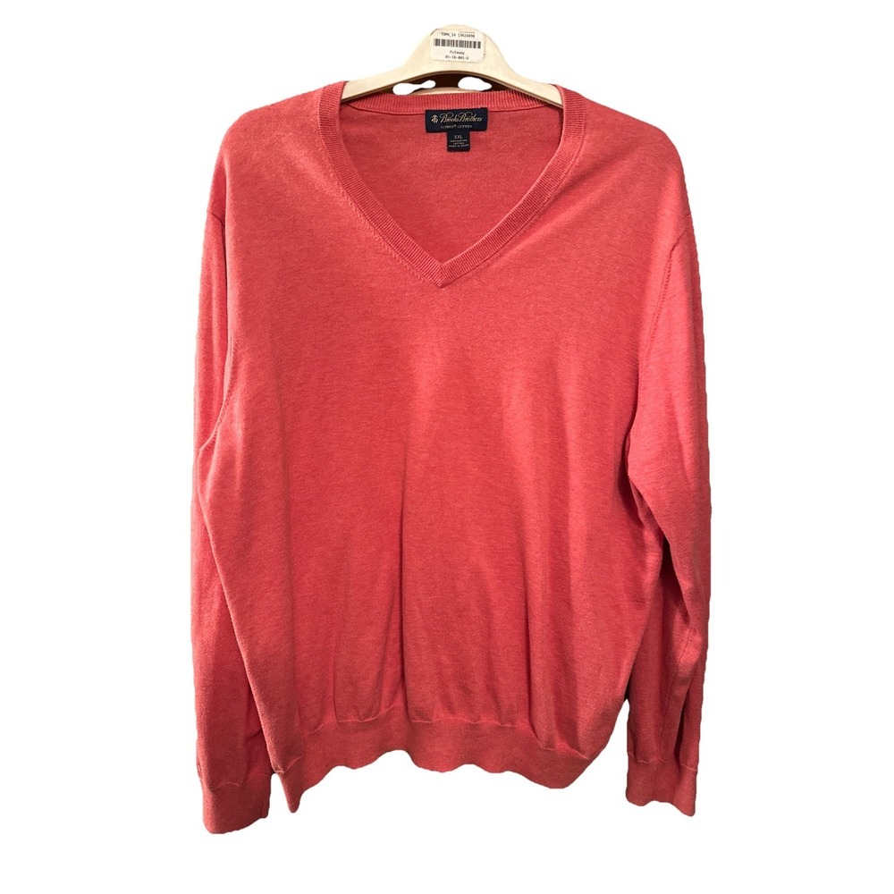 Brooks Brothers Sweater Mens 2XL Faded Red/Coral 100% Cotton V Neck Pullover